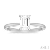 1/20 ctw Emerald Shape Round Cut Diamond Semi Mount Engagement Ring in 14K White Gold